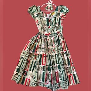 Bernie Dexter Green and Red Atomic Print Dress size Large